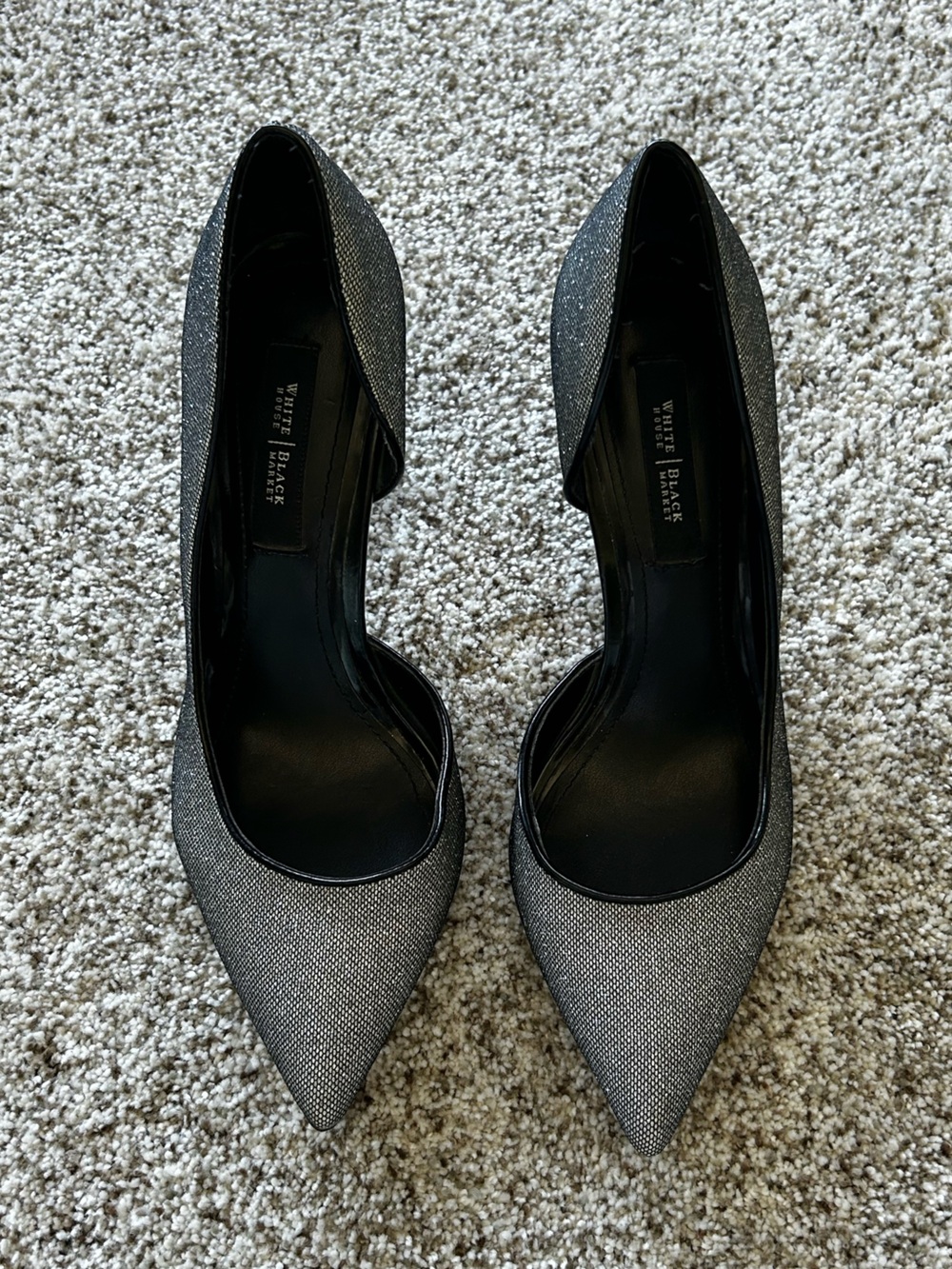 White House Black Market Metallic Silver Pointed D'Orsay Pumps